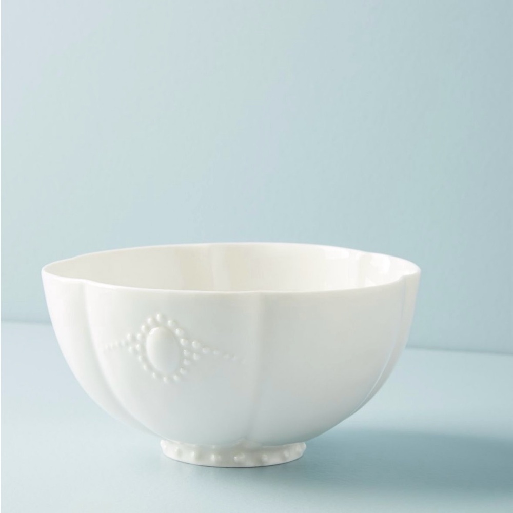 Anthropologie Ville Fleur White Ceramic Bowl Cottage Style Kitchen Decor